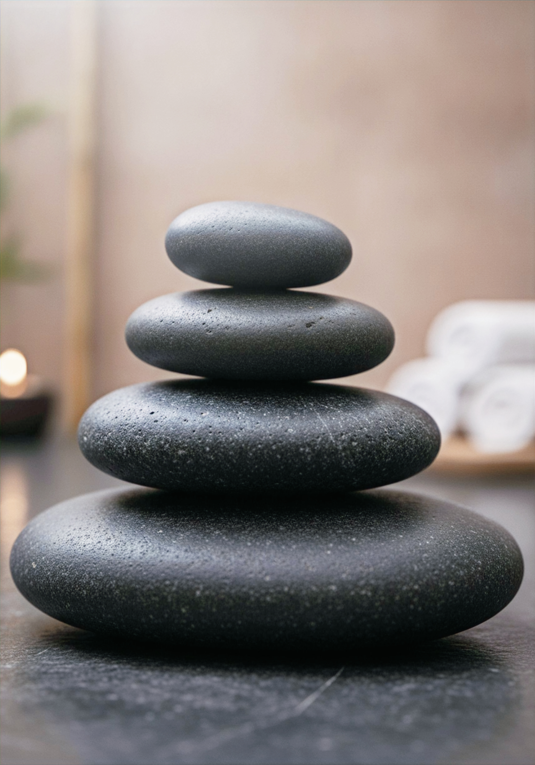 Stack of smooth, natural river massage stones
